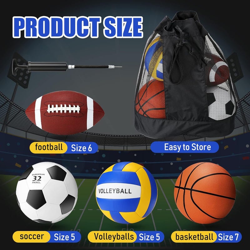 Jerify 4 Pcs Sport Balls Set Official Size Athletic Balls Include Soccer, Football, Basketball, Volleyball for Indoor Outdoor Game Youth Adult Operation Christmas Ball Gifts - Image 2